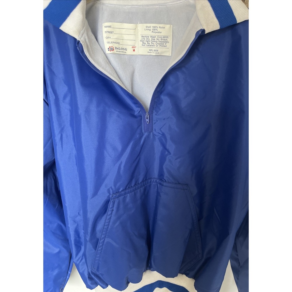 VINTAGE DeLong Jacket Medium Blue Bomber Nylon 1/4 Zip Coat 80s USA MADE